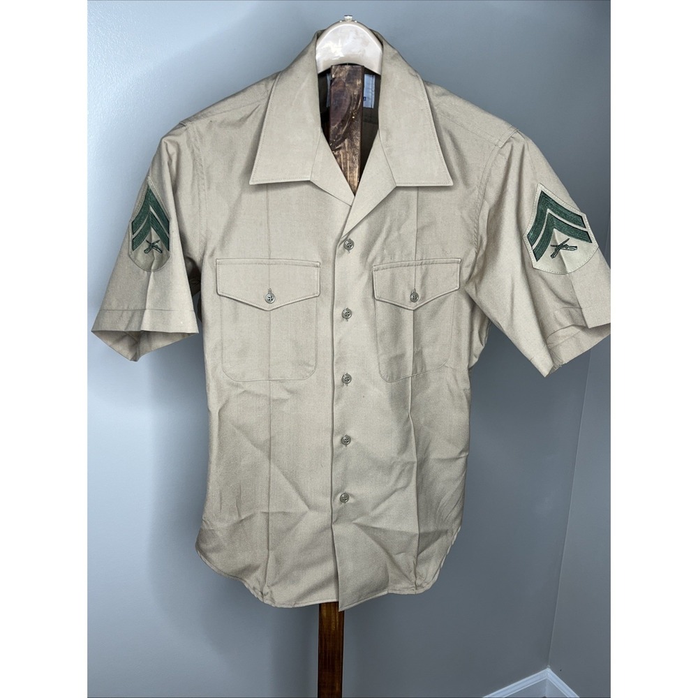 USMC Marine Corp Khaki Shade Short Sleeve Dress Shirt Size 15 1/2